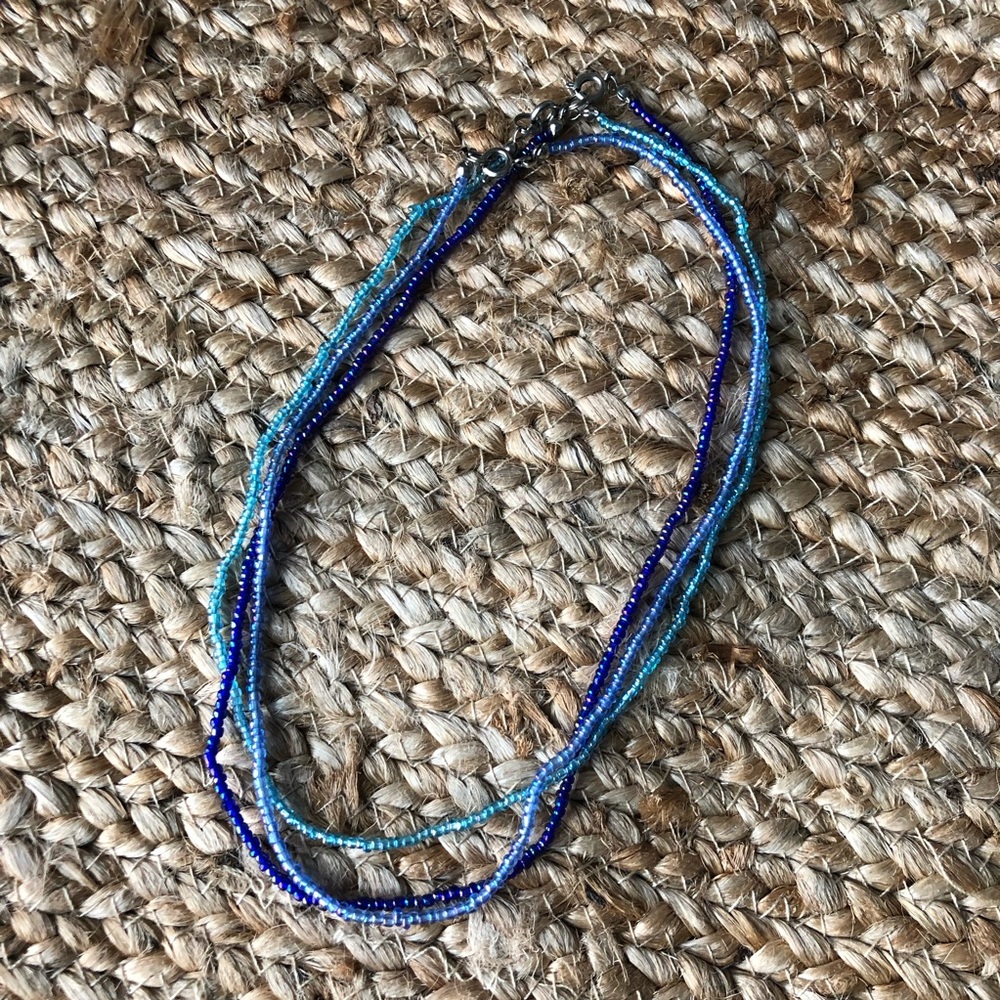 Blue green small beaded 3 strand round necklace